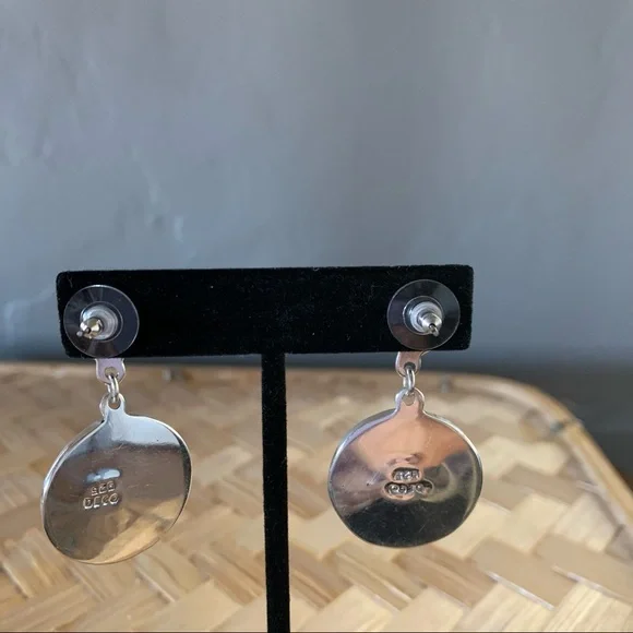 Sterling Silver Pierced Earrings with Black & Brown Enamel Disks - Picture 2 of 8